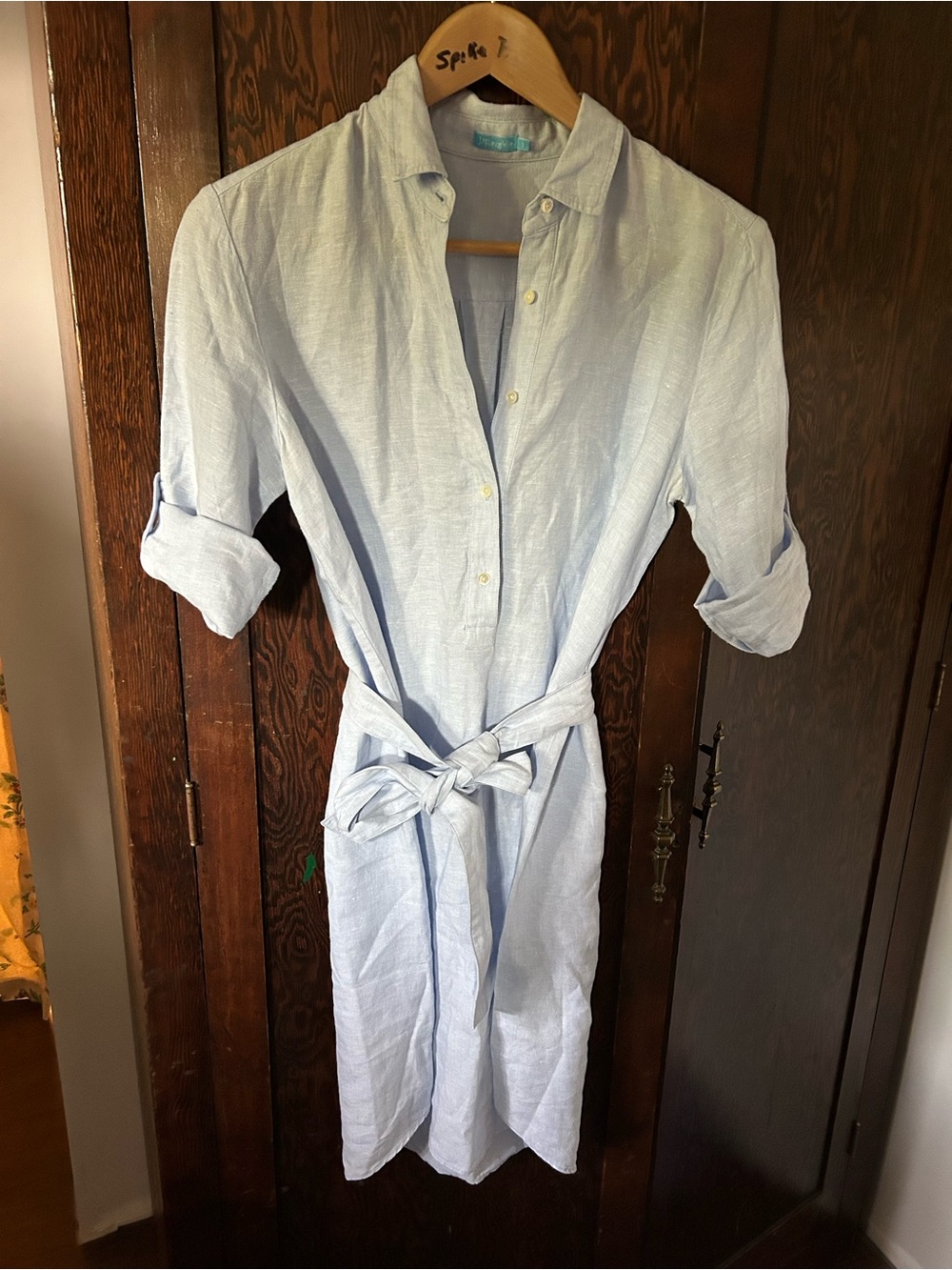 J. McLaughlin Blue Linen Shirt Dress